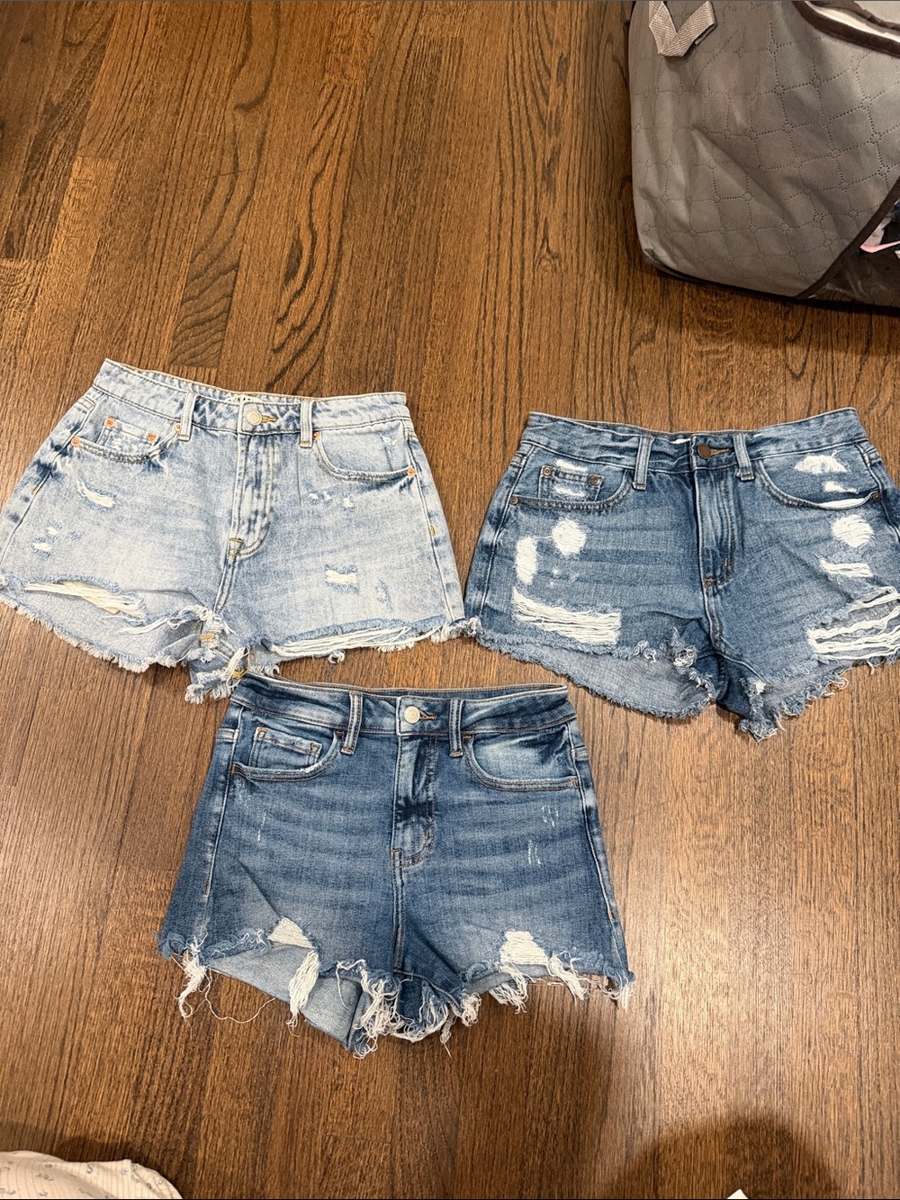 Bundle of 3 size small Distressed Women's Denim Shorts - Light & Medium Blue
